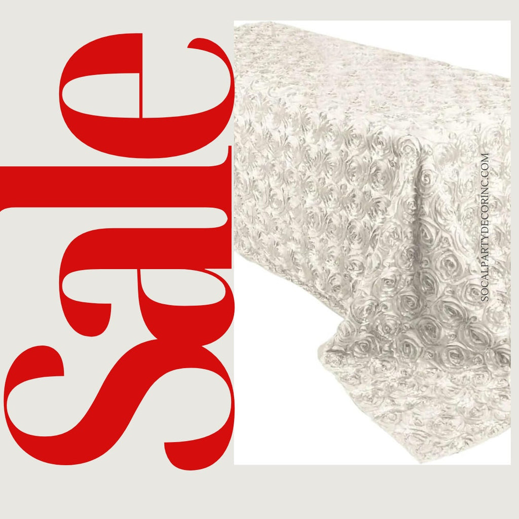IVORY - Rectangular Tablecloth Table Cloth Satin Rosette - 3D Floral Table Cloth for Wedding Baby Shower Birthday Tea Party Dessert
