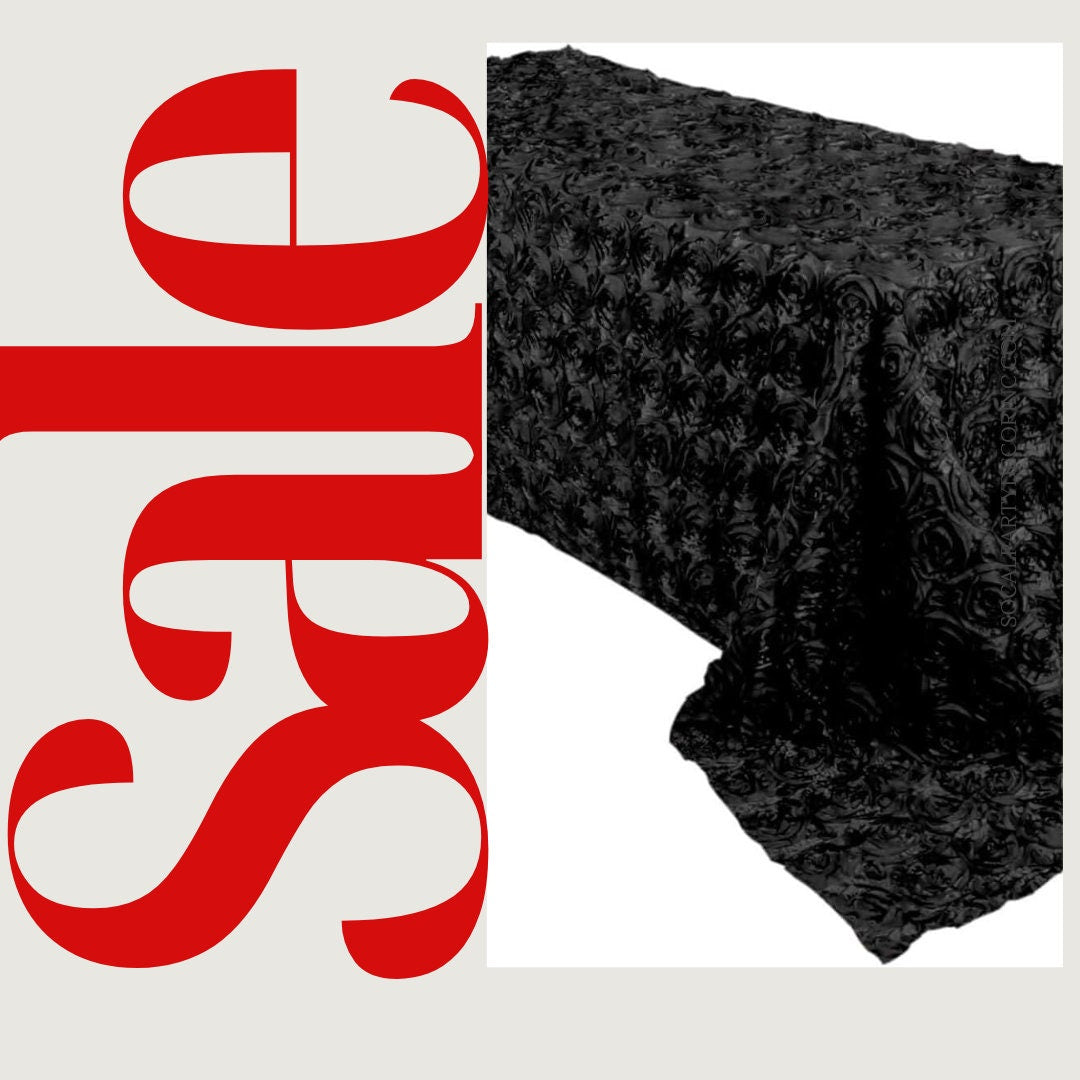 BLACK - Rectangular Tablecloth Table Cloth Satin Rosette - 3D Floral Table Cloth for Wedding Baby Shower Birthday Tea Party Dessert