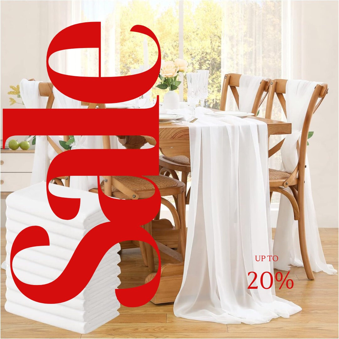 WHITE - Chiffon Table Runner 29" x 108" inch Perfect for Party Sweetest Day Wedding Anniversary Decorations Valentines Day Runners.