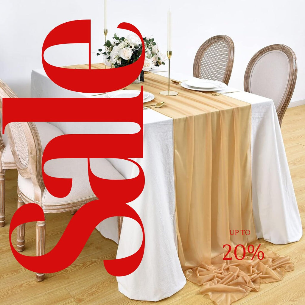 GOLD - Chiffon Table Runner 29" x 108" inch Perfect for Party Sweetest Day Wedding Anniversary Decorations Valentines Day Runners.