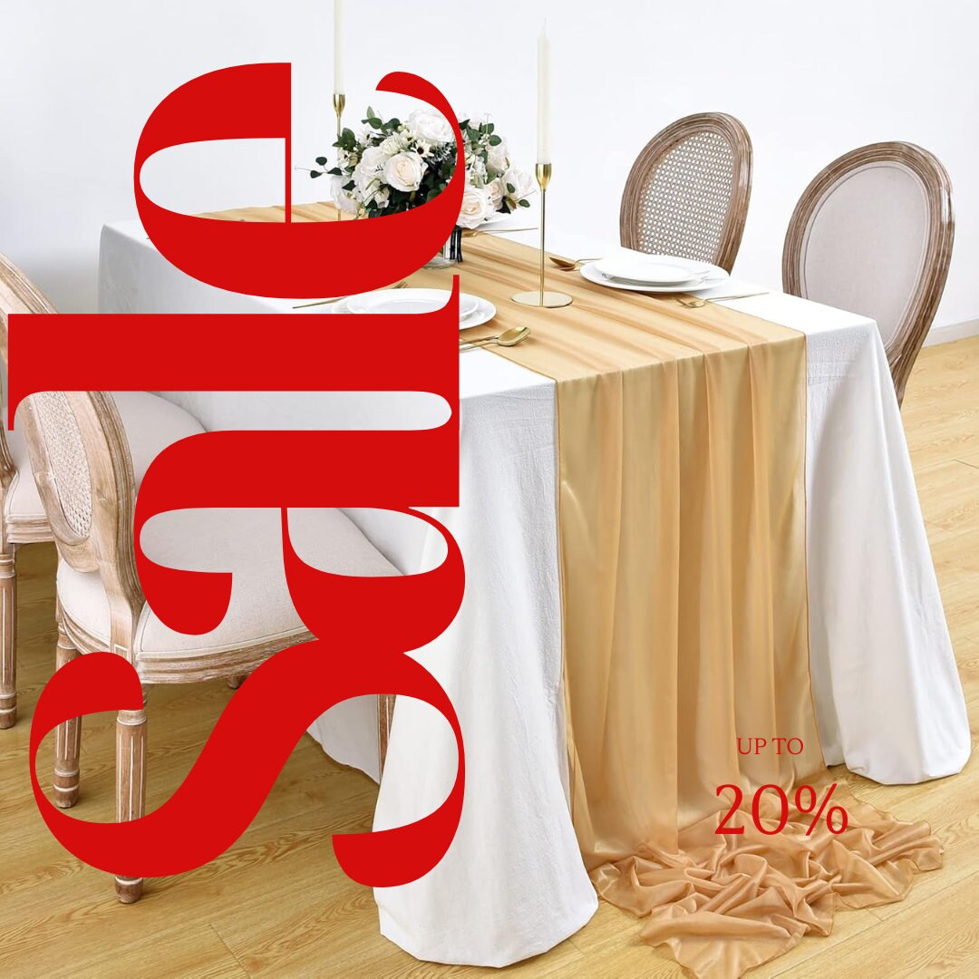 GOLD - Chiffon Table Runner 29" x 108" inch Perfect for Party Sweetest Day Wedding Anniversary Decorations Valentines Day Runners.