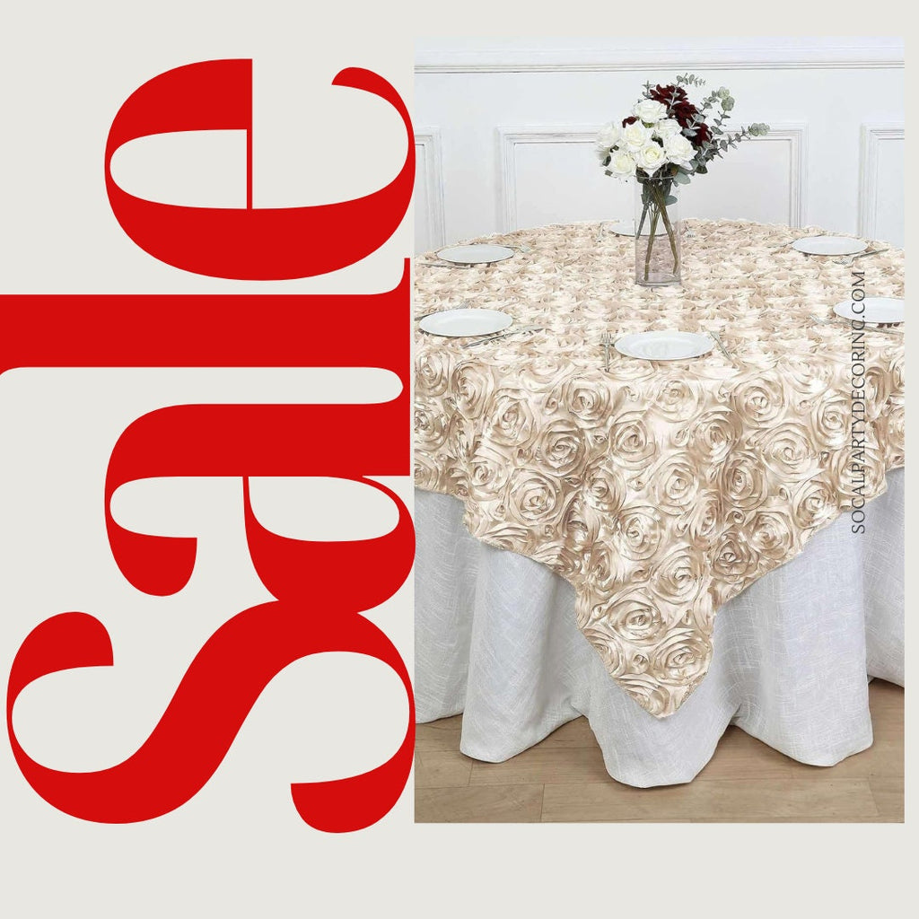 CHAMPAGNE - 3D Rosette Square Tablecloth Overlay- Square Tablecloth Cover for Wedding Party Event Banquet. Choose Size Below