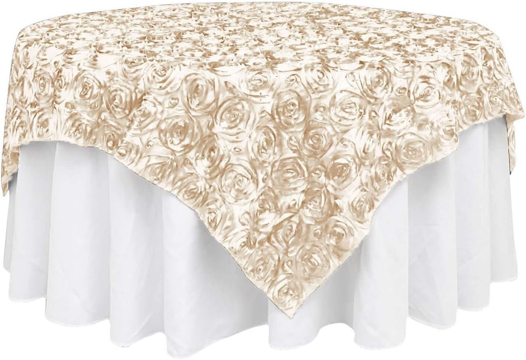 CHAMPAGNE - 3D Rosette Square Tablecloth Overlay- Square Tablecloth Cover for Wedding Party Event Banquet. Choose Size Below