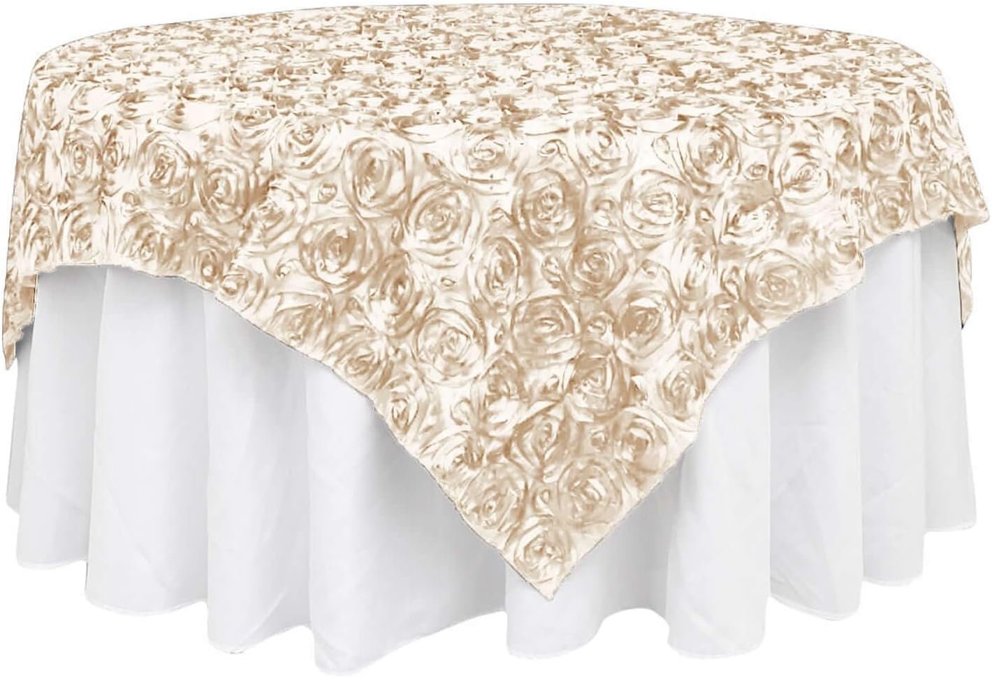 CHAMPAGNE - 3D Rosette Square Tablecloth Overlay- Square Tablecloth Cover for Wedding Party Event Banquet. Choose Size Below
