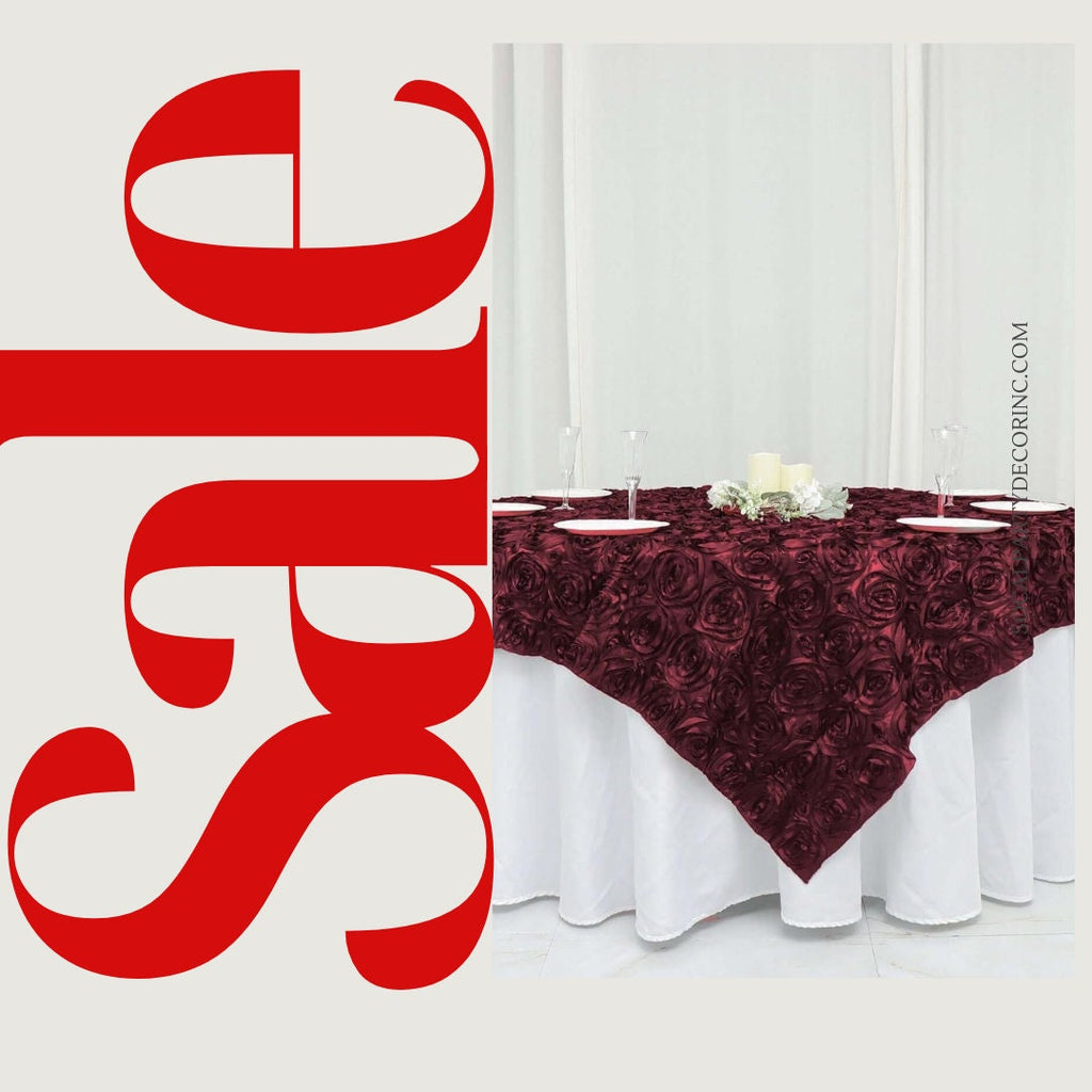 BURGUNDY - 3D Rosette Square Tablecloth Overlay- Square Tablecloth Cover for Wedding Party Event Banquet. Choose Size Below