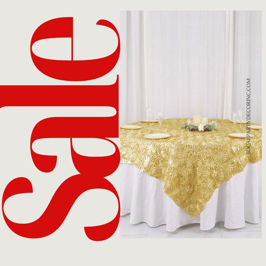 GOLD - 3D Rosette Square Tablecloth Overlay- Square Tablecloth Cover for Wedding Party Event Banquet. Choose Size Below