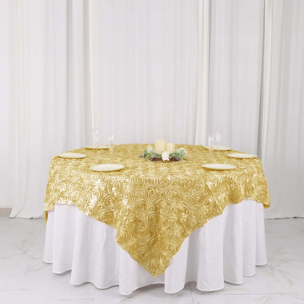 GOLD - 3D Rosette Square Tablecloth Overlay- Square Tablecloth Cover for Wedding Party Event Banquet. Choose Size Below