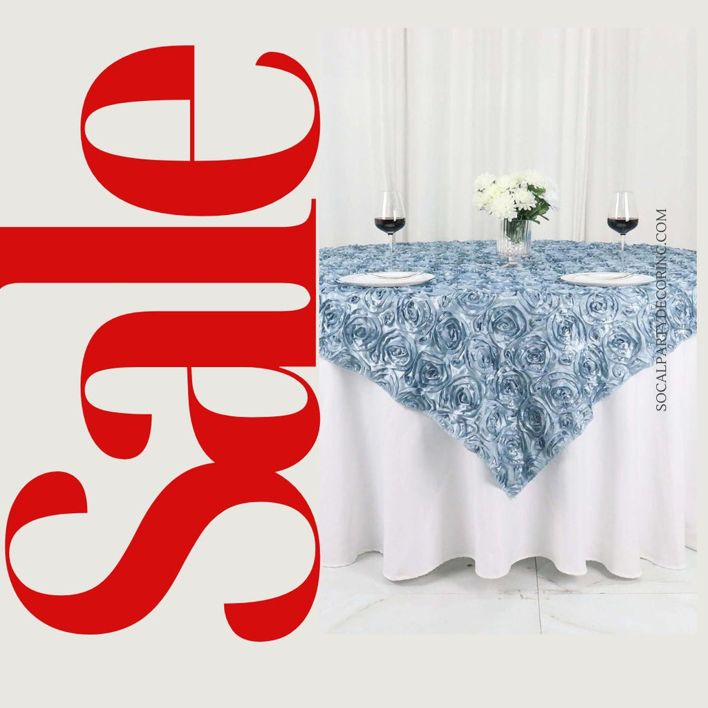 LT BLUE - 3D Rosette Square Tablecloth Overlay- Square Tablecloth Cover for Wedding Party Event Banquet. Choose Size Below