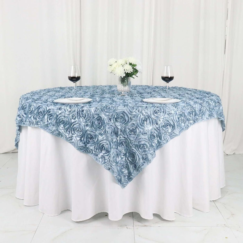 LT BLUE - 3D Rosette Square Tablecloth Overlay- Square Tablecloth Cover for Wedding Party Event Banquet. Choose Size Below