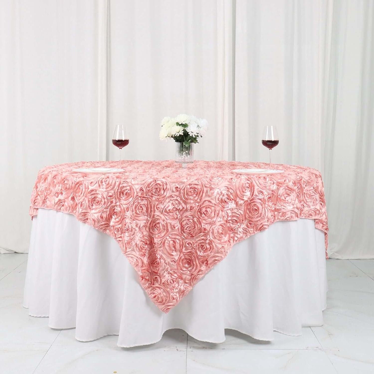 PEACH - 3D Rosette Square Tablecloth Overlay- Square Tablecloth Cover for Wedding Party Event Banquet. Choose Size Below
