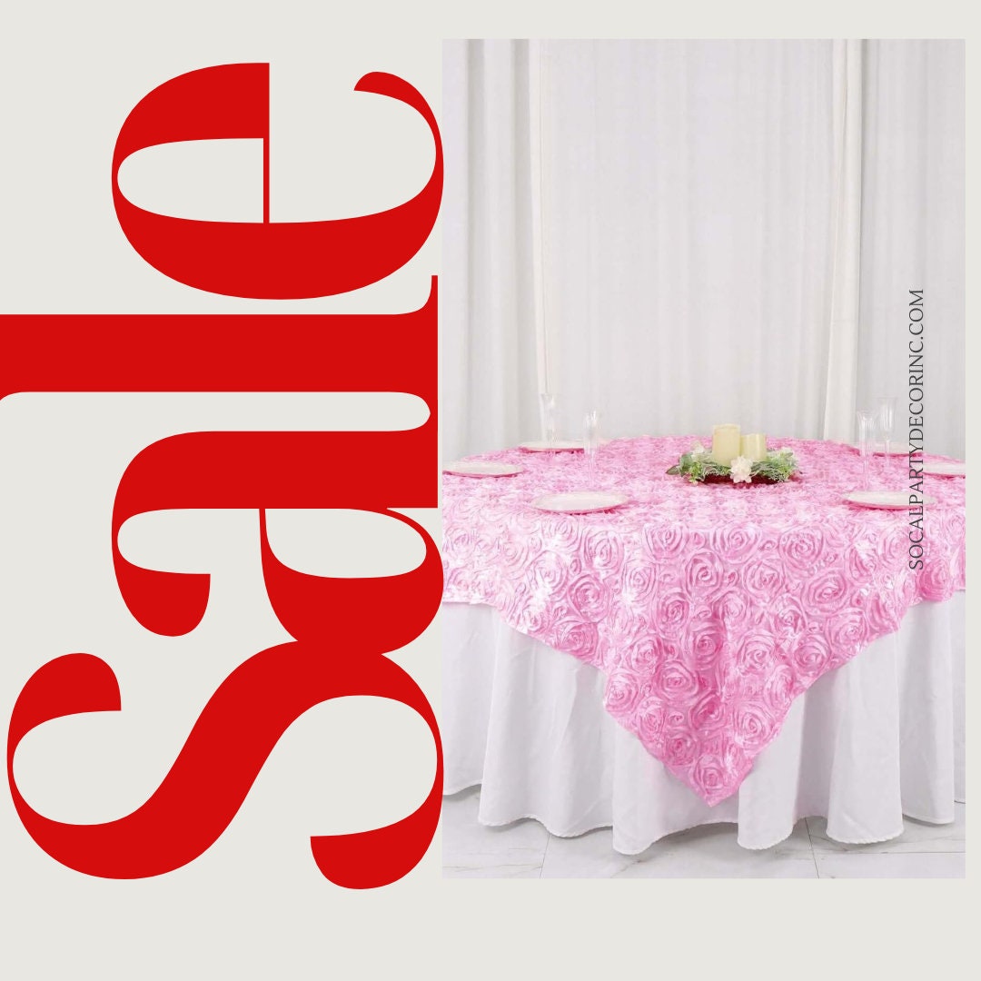PINK - 3D Rosette Square Tablecloth Overlay- Square Tablecloth Cover for Wedding Party Event Banquet. Choose Size Below