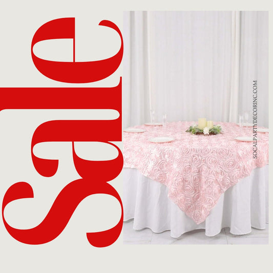 LT PINK - 3D Rosette Square Tablecloth Overlay- Square Tablecloth Cover for Wedding Party Event Banquet. Choose Size Below