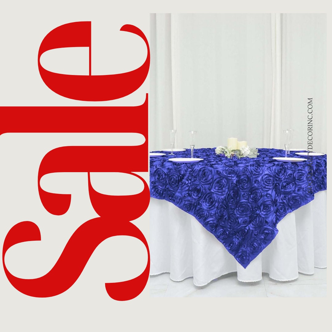 ROYAL BLUE - 3D Rosette Square Tablecloth Overlay- Square Tablecloth Cover for Wedding Party Event Banquet. Choose Size Below
