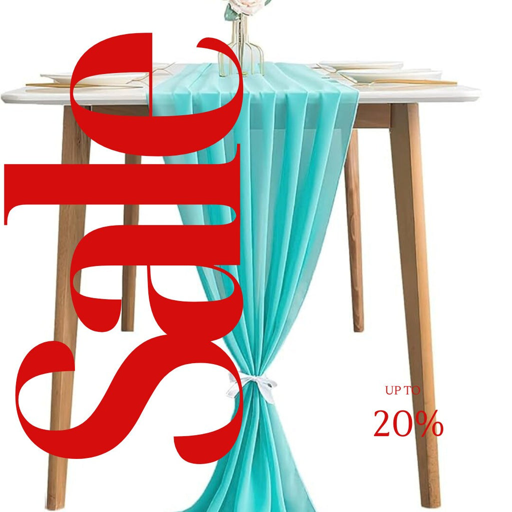 AQUA - Chiffon Table Runner 29" x 108" inch Perfect for Party Sweetest Day Wedding Anniversary Decorations Valentines Day Runners.