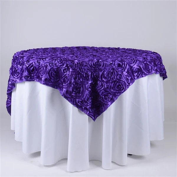 PURPLE - 3D Rosette Square Tablecloth Overlay- Square Tablecloth Cover for Wedding Party Event Banquet. Choose Size Below