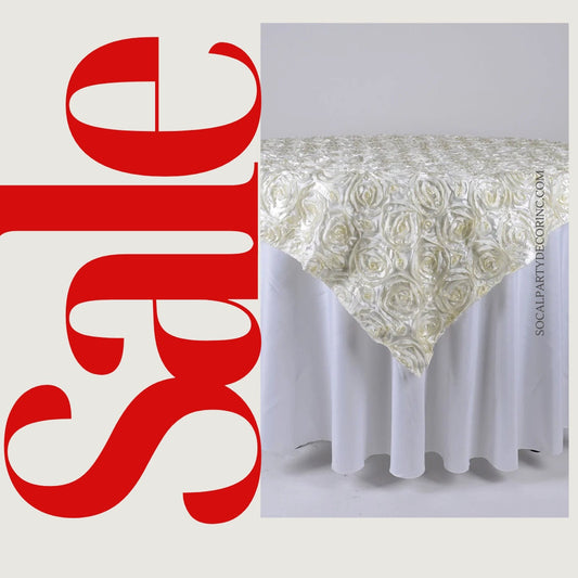 IVORY - 3D Rosette Square Tablecloth Overlay- Square Tablecloth Cover for Wedding Party Event Banquet. Choose Size Below