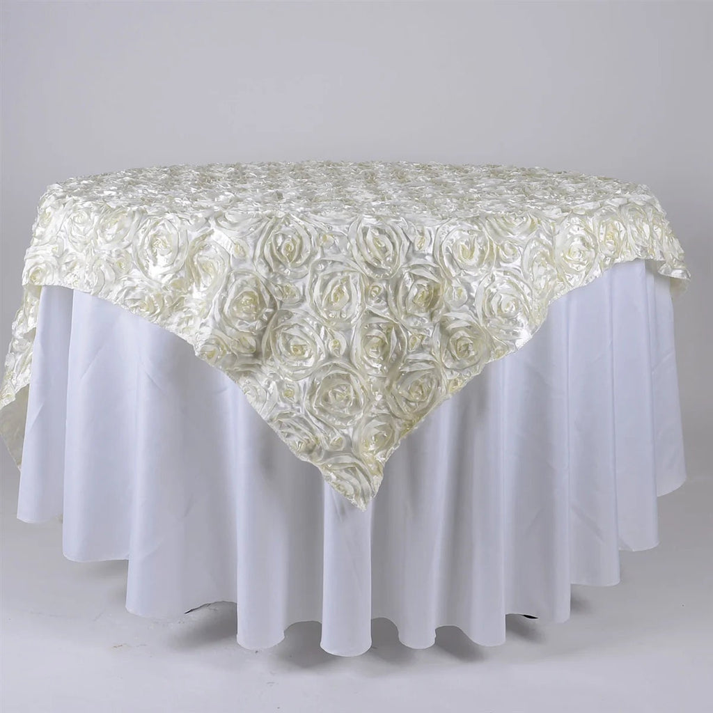 IVORY - 3D Rosette Square Tablecloth Overlay- Square Tablecloth Cover for Wedding Party Event Banquet. Choose Size Below