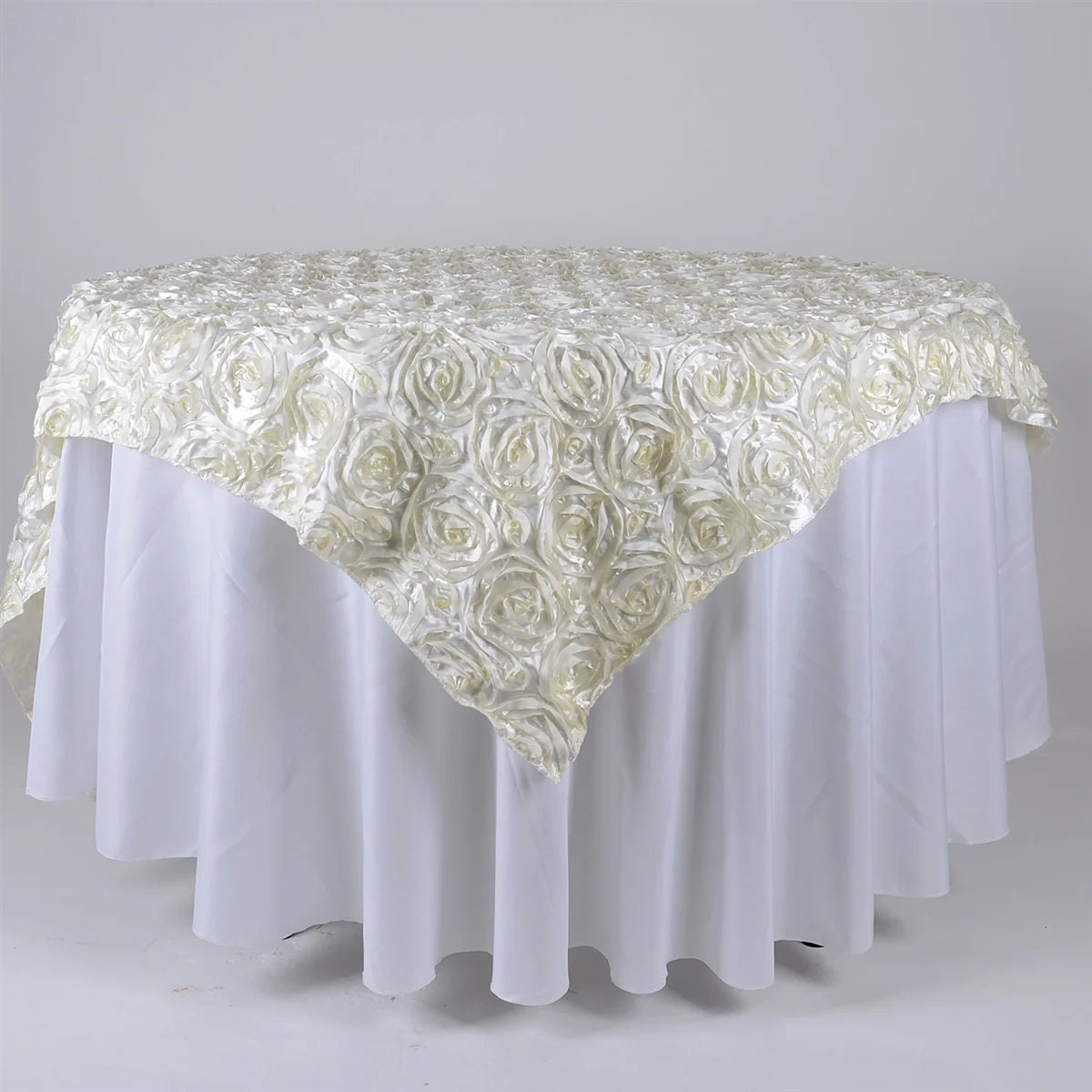 IVORY - 3D Rosette Square Tablecloth Overlay- Square Tablecloth Cover for Wedding Party Event Banquet. Choose Size Below