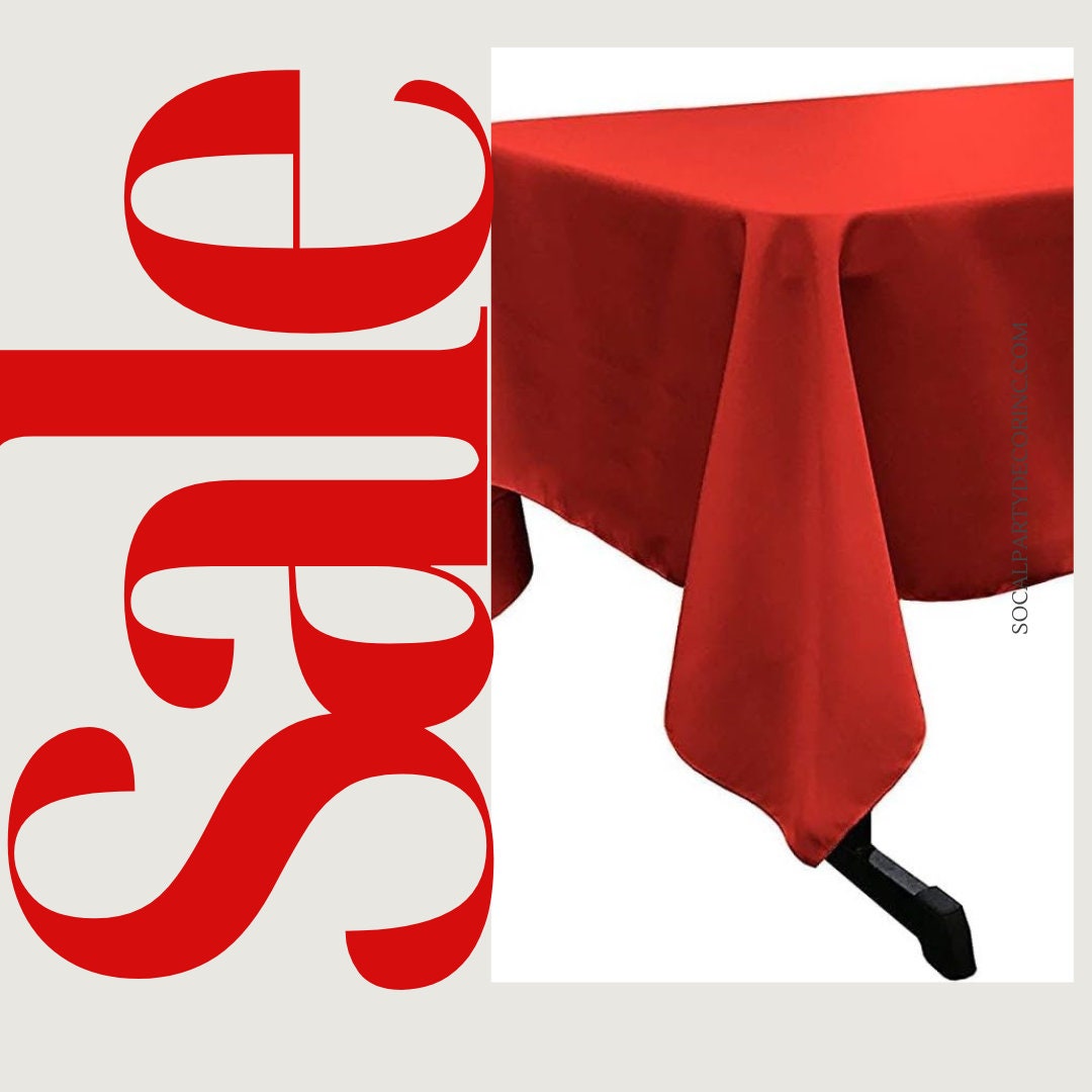 RED - Polyester Poplin Washable Rectangular Tablecloth, Stain Wrinkle Resistant Table Cover Fabric Cloth for Dinning, Kitchen,Party