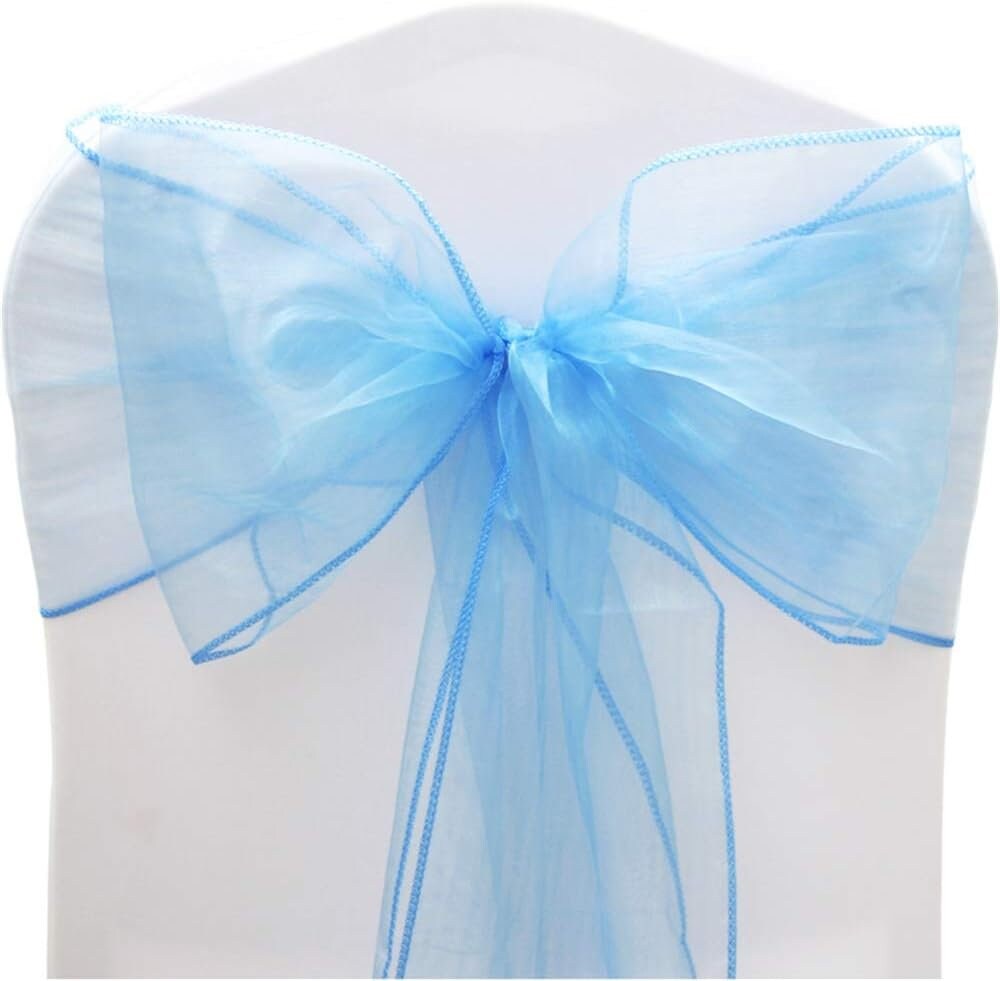LT BLUE - Chair Sashes Bows for Wedding Reception Event Banquets Chair Decoration, Dinning Chair Cover Sash Ribbon Tie Back Party Supplies
