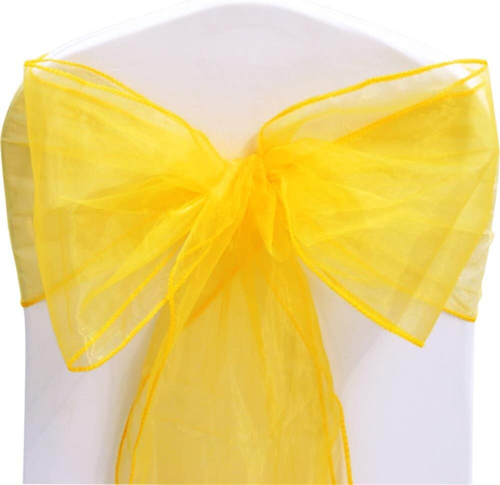 YELLOW - Chair Sashes Bows for Wedding Reception Event Banquets Chair Decoration, Dinning Chair Cover Sash Ribbon Tie Back Party Supplies