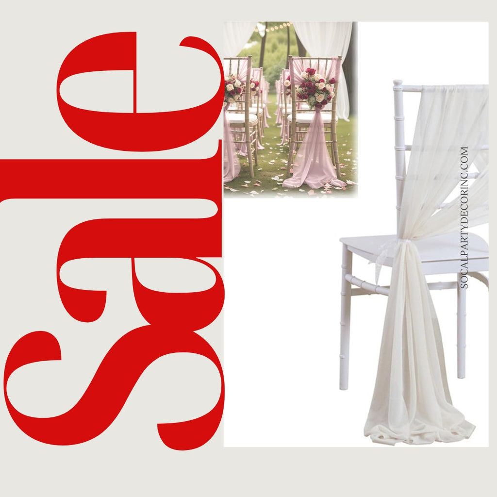 IVORY - Chiffon Chair Sash Cover Aisle Decorations Draping Fabric for Party Ceremony Reception Floral Arrangement Banquet Outdoor Decor