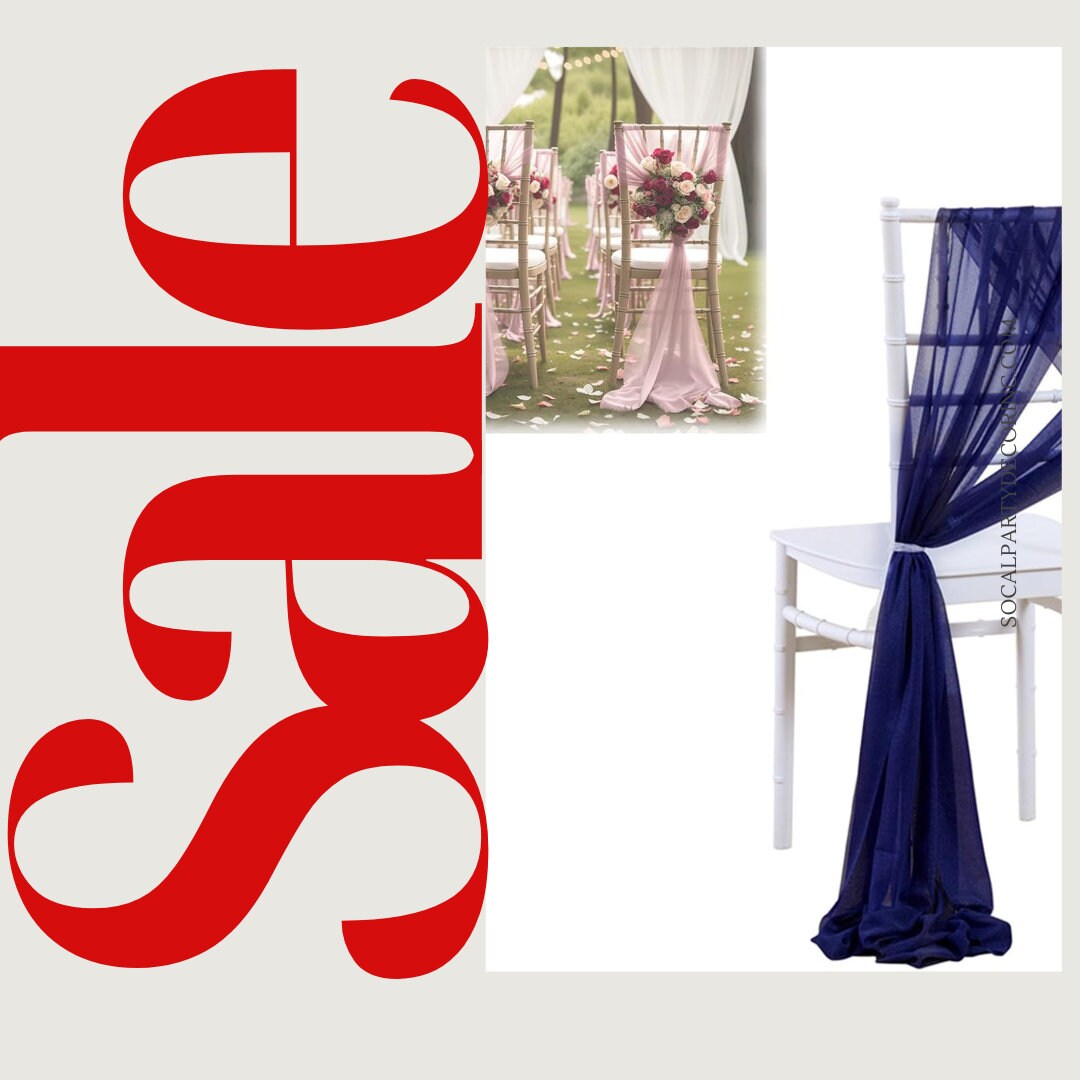 NAVY - Chiffon Chair Sash Cover Aisle Decorations Draping Fabric for Party Ceremony Reception Floral Arrangement Banquet Outdoor Decor