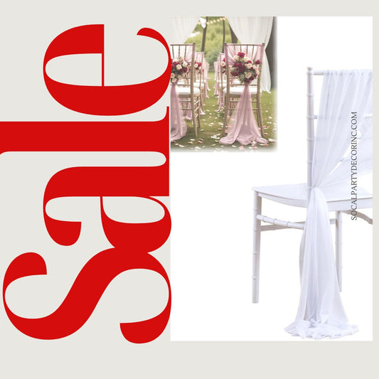 WHITE - Chiffon Chair Sash Cover Aisle Decorations Draping Fabric for Party Ceremony Reception Floral Arrangement Banquet Outdoor Decor