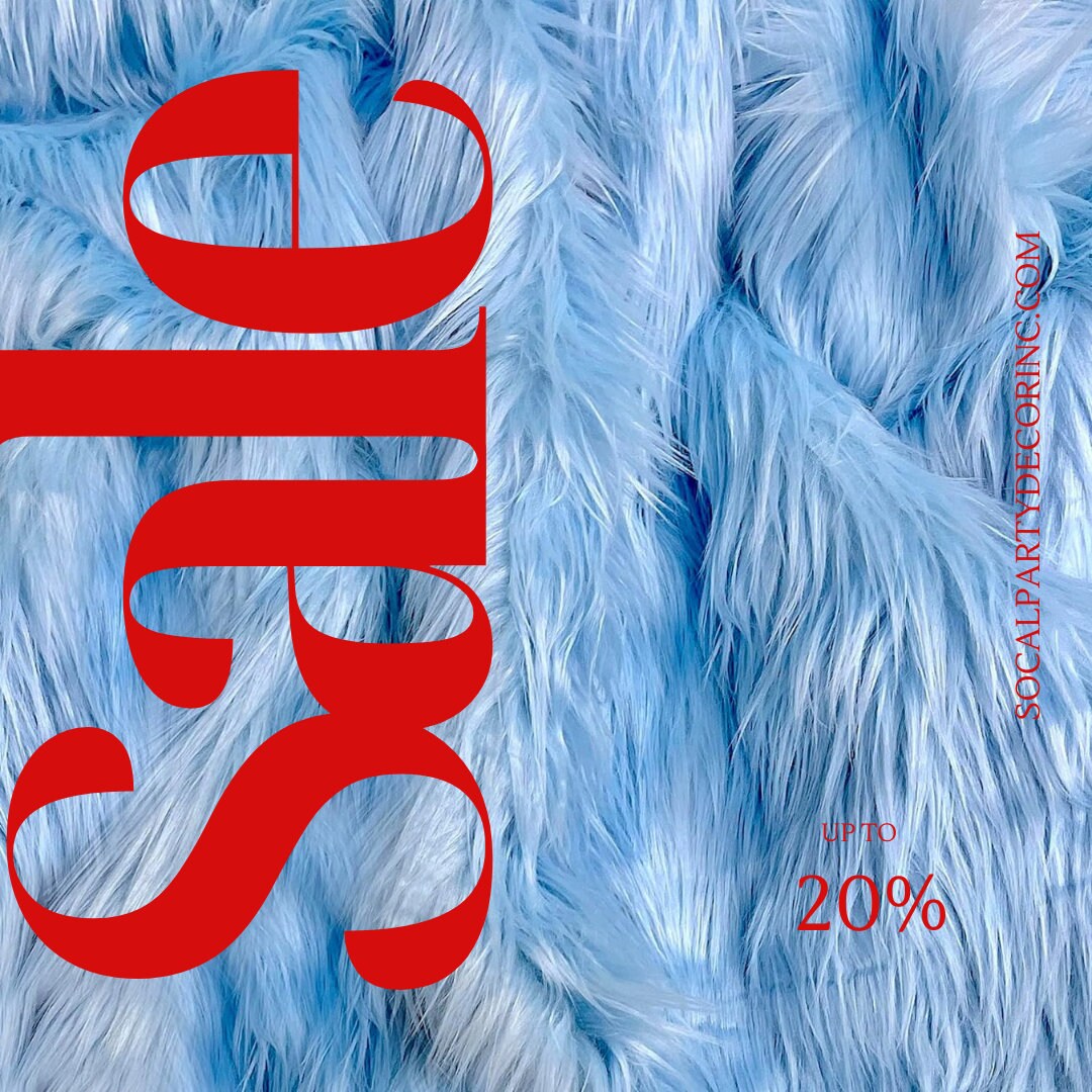 BABY BLUE - Shaggy Long Pile Faux Fur Fabric By The Yard | Faux Fur | High Quality Ultra Soft Fur Fabric By Yard.