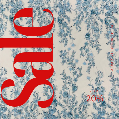 3D FLORAL - LT BLUE -  Design Embroider  Beaded With Rhinestones  Mesh Lace Fabric. Sold By The Yard.