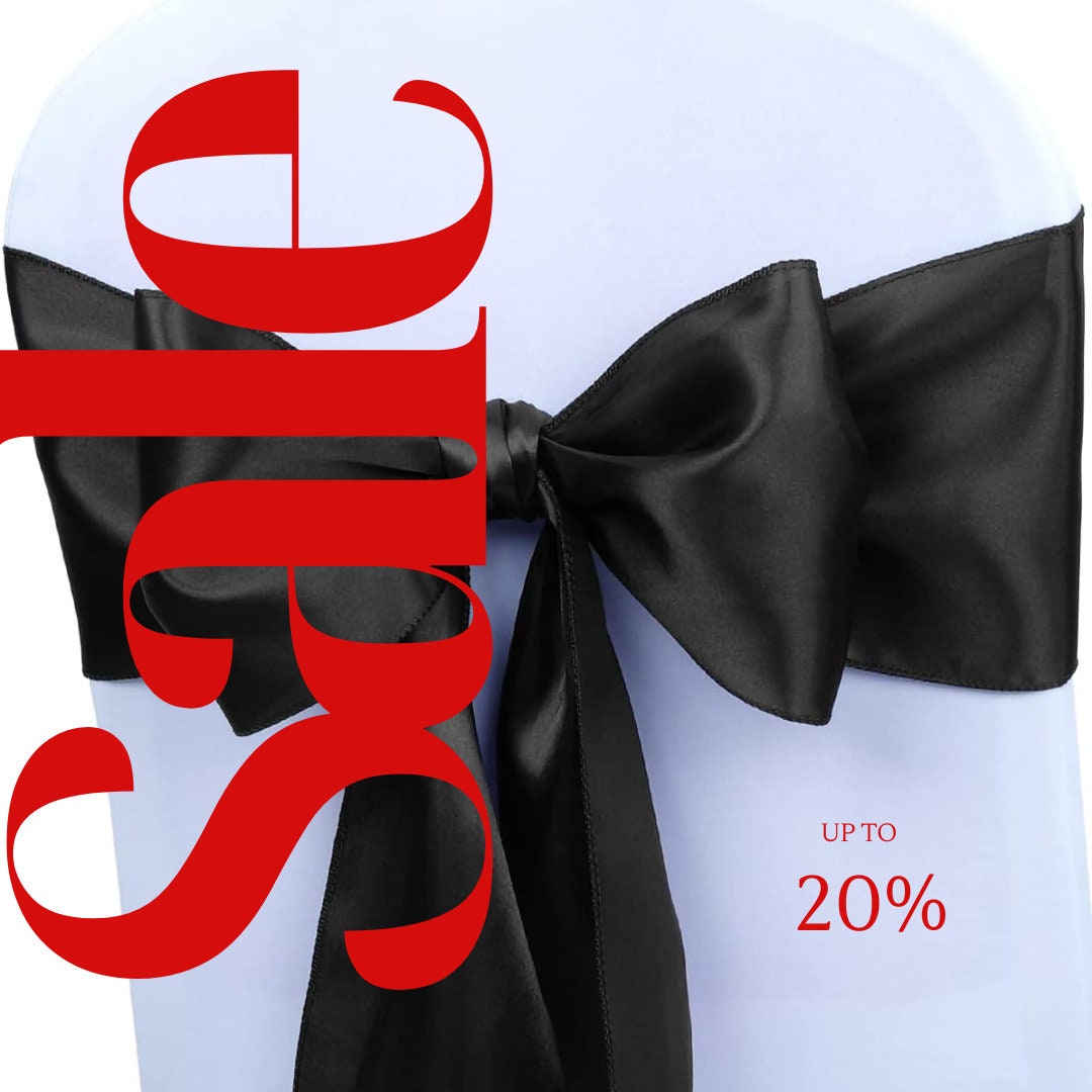 BLACK - SATIN Chair Sashes Bows for Wedding Reception Event Banquets Chair Decoration, Dinning Chair Cover Sash Ribbon Tie Back Supplies
