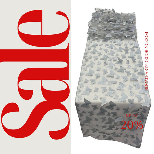 SILVER - 3D Butterfly Table Runner - 12" x 90" Mesh Runner for Event Decor, Party, Wedding, Prom