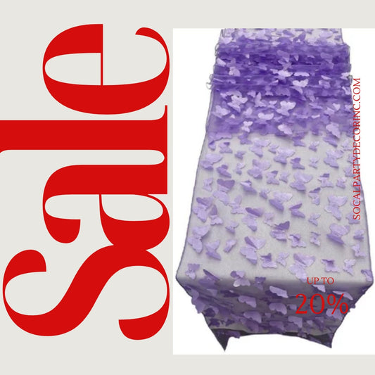 LAVENDER - 3D Butterfly Table Runner - 12" x 90" Mesh Runner for Event Decor, Party, Wedding, Prom