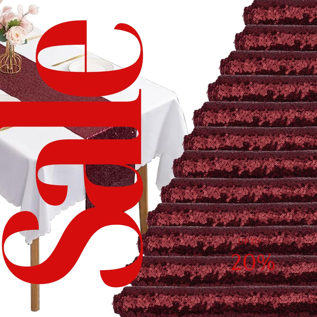 SEQUIN - BURGUNDY - 12" Wide Wedding & Party Decoration Table Runner ( 12" Wide x 90" Long) 1 PC. Sequin Table Runner Glitter Dining Table