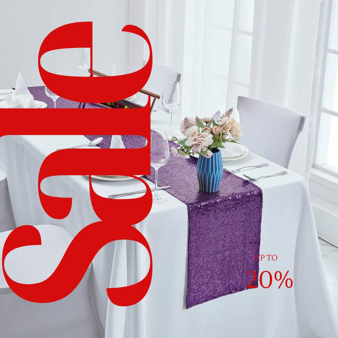 SEQUIN - PURPLE - 12" Wide Wedding & Party Decoration Table Runner ( 12" Wide x 90" Long) 1 PC. Sequin Table Runner Glitter Dining Table
