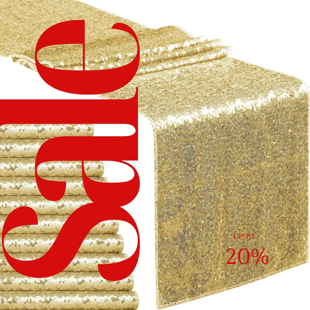 SEQUIN - GOLD - 12" Wide Wedding & Party Decoration Solid Table Runner ( 12" Wide x 90" Long) 1 PC. Sequin Table Runner Glitter Dining Table