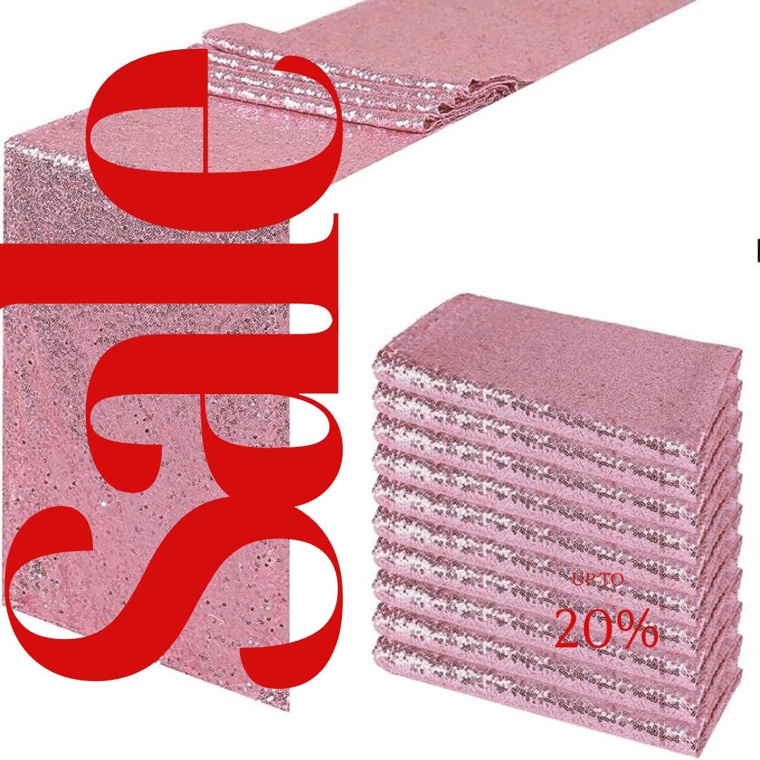 SEQUIN - PINK - 12" Wide Wedding & Party Decoration Table Runner ( 12" Wide x 90" Long) 1 PC. Sequin Table Runner Glitter Dining Table