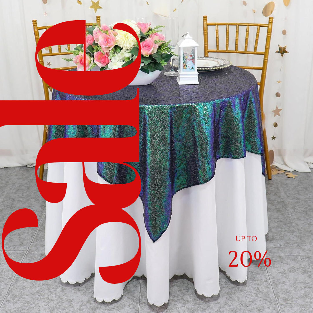 SEQUIN - Sequin Tablecloth - GREEN IRIDESCENT - Sequin Overlay Glitter Table Cover Dinning Table Linen for Party Event Decoration Birthday.