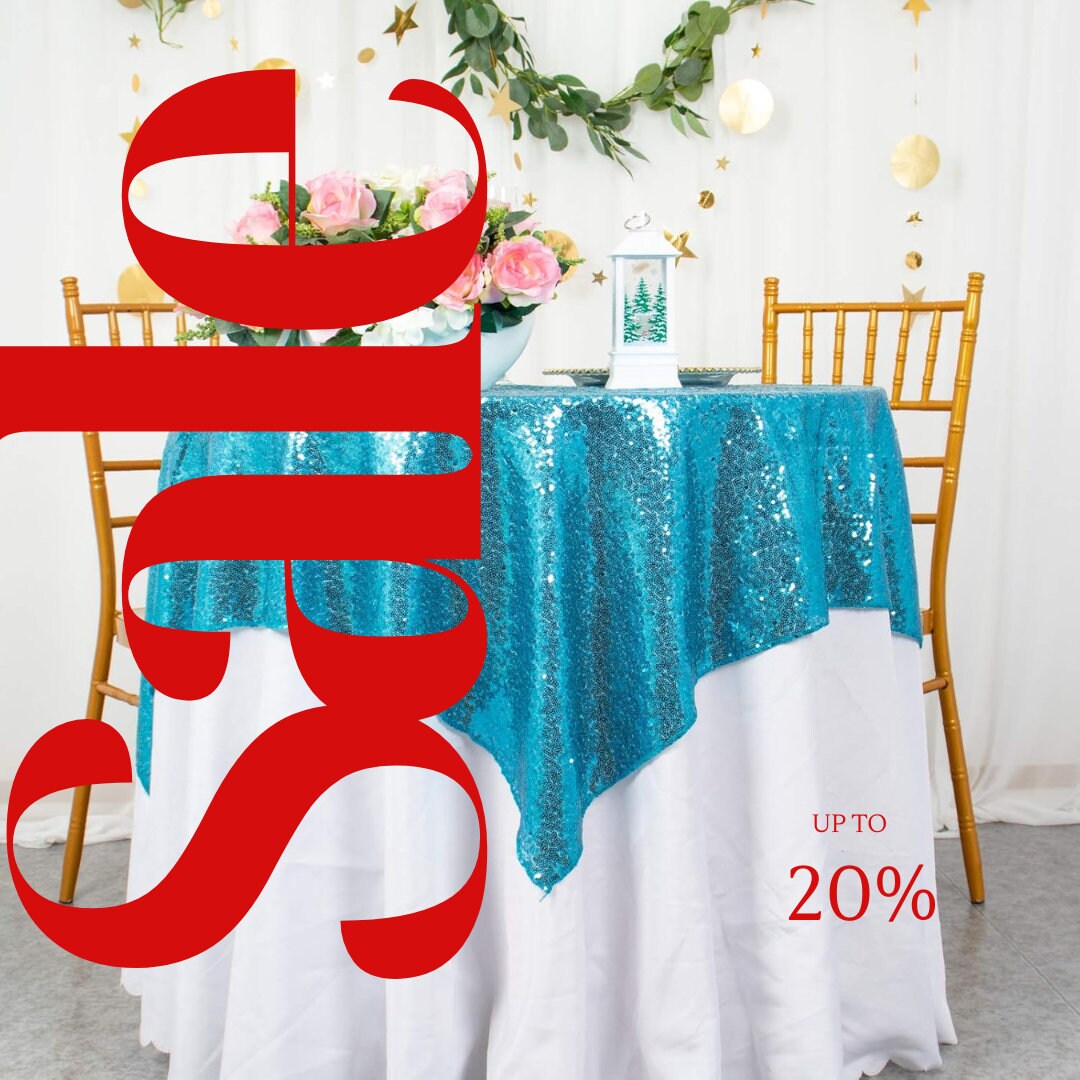 SEQUIN - Sequin Tablecloth - TURQUOISE - Sequin Overlay Glitter Table Cover Dinning Table Linen for Party Event Decoration Birthday.