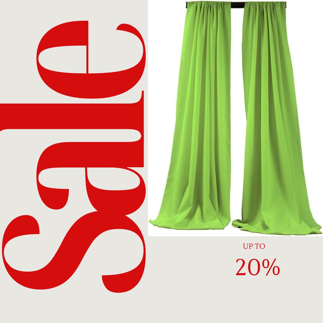 BACKDROPS -  LIME -  Polyester Poplin Backdrop Drape Curtain Panel with 4" Rod Pocket ( , 5 Feet Wide x 9 Feet High (2 Panels)