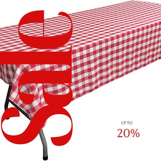Polyester Poplin Gingham Checkered Rectangular Tablecloth (White & Fuchsia, Choose Size Below