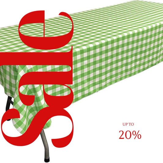 Polyester Poplin Gingham Checkered Rectangular Tablecloth (White & Lime, Choose Size Below
