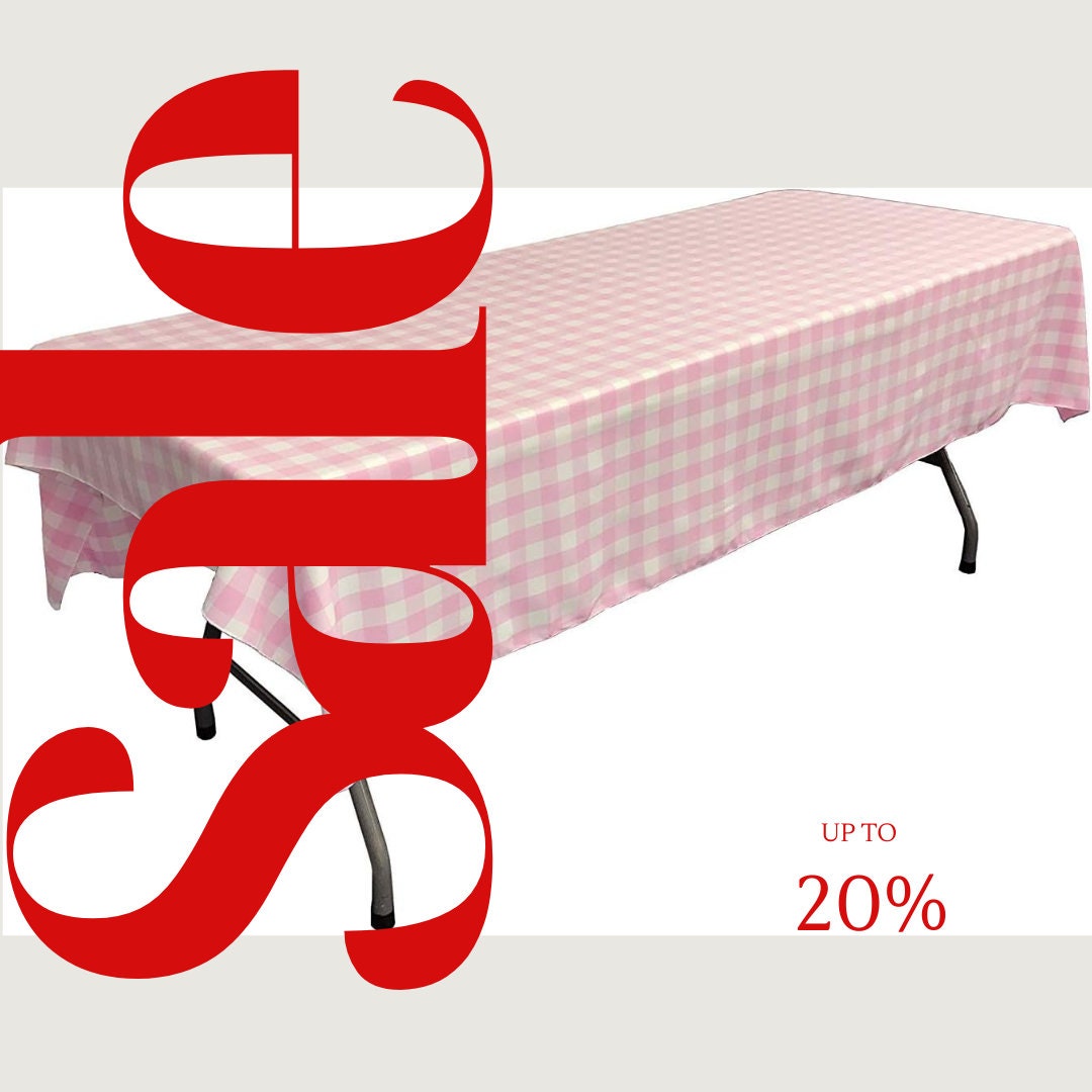 Polyester Poplin Gingham Checkered Rectangular Tablecloth (White & Pink, Choose Size Below