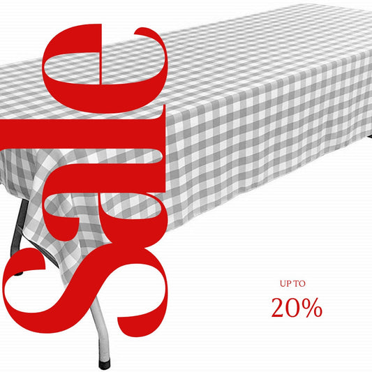Polyester Poplin Gingham Checkered Rectangular Tablecloth (White & Silver, Choose Size Below
