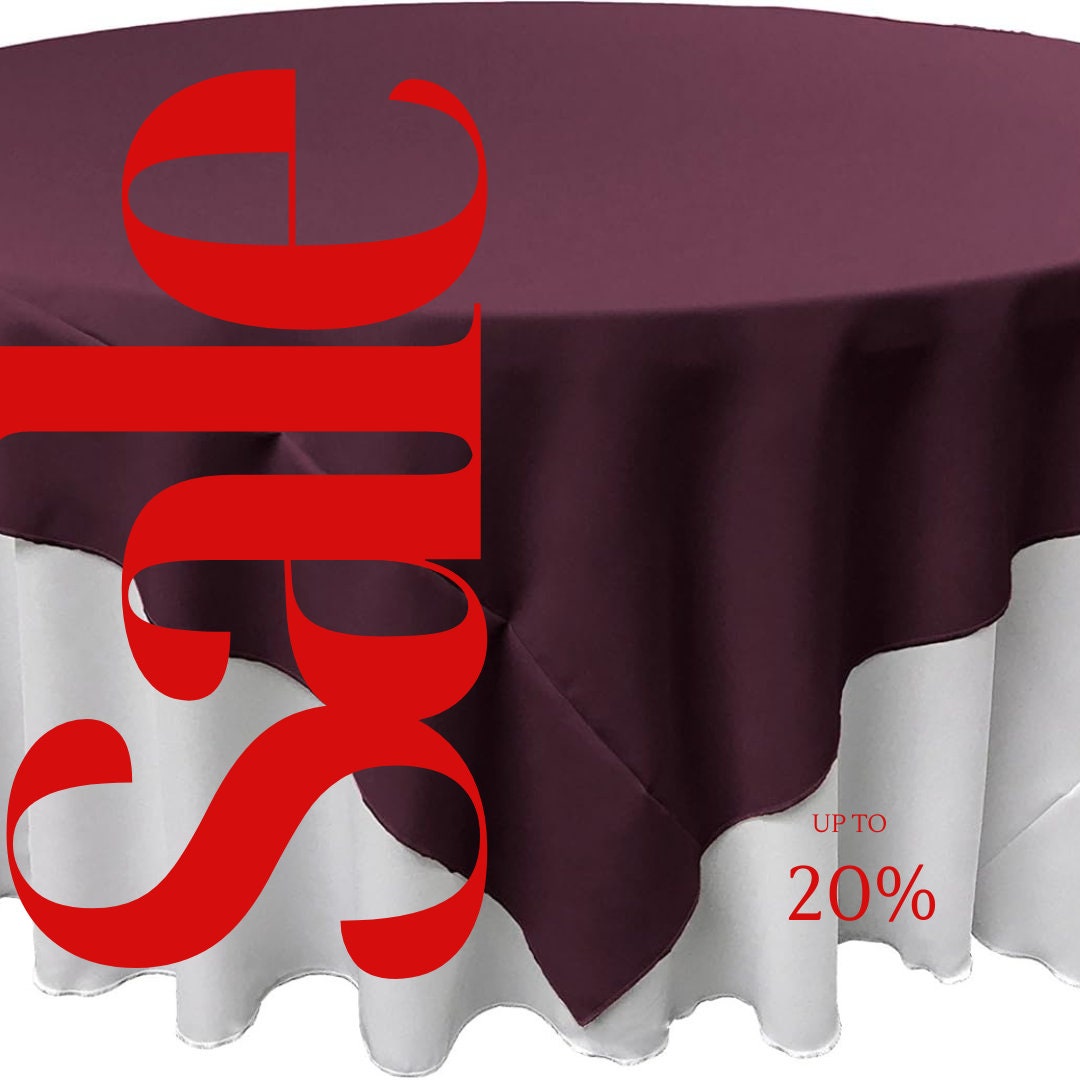 EGGPLANT - Polyester Poplin Washable Square Tablecloth, Square Table Cover Fabric Table Cloth Square for Dining, Kitchen, Party.