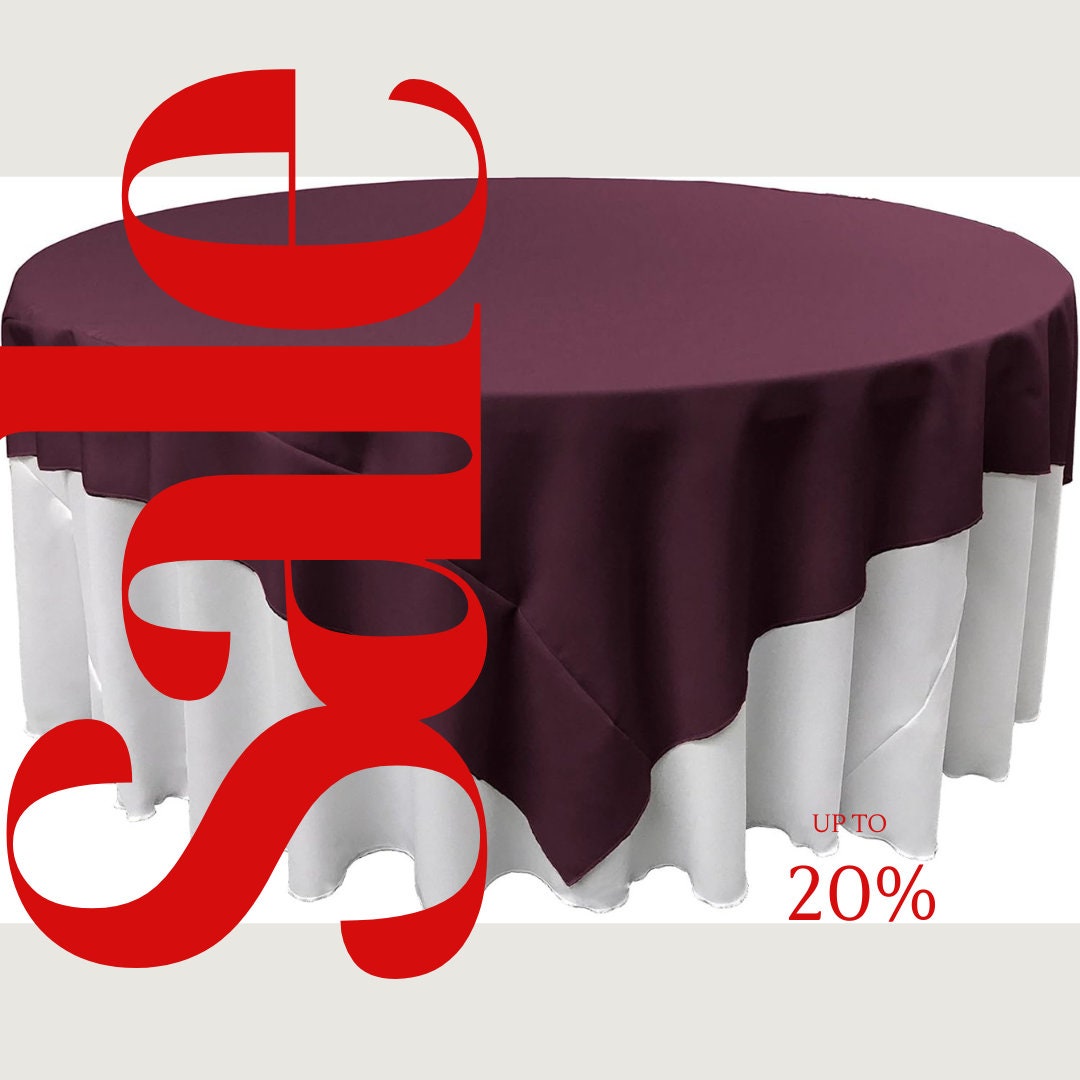 EGGPLANT - Polyester Poplin Washable Square Tablecloth, Square Table Cover Fabric Table Cloth Square for Dining, Kitchen, Party.
