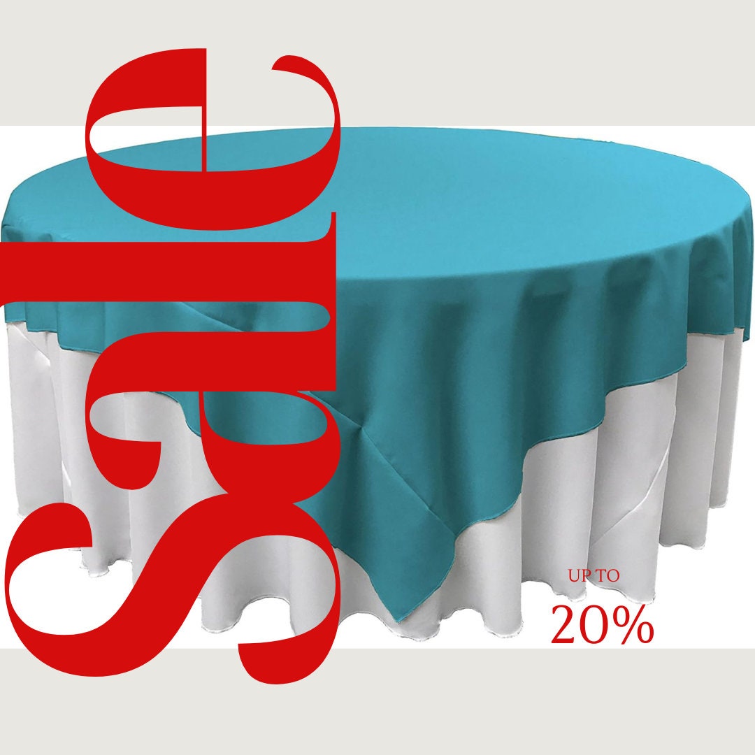 TURQUOISE - Polyester Poplin Washable Square Tablecloth, Square Table Cover Fabric Table Cloth Square for Dining, Kitchen, Party.