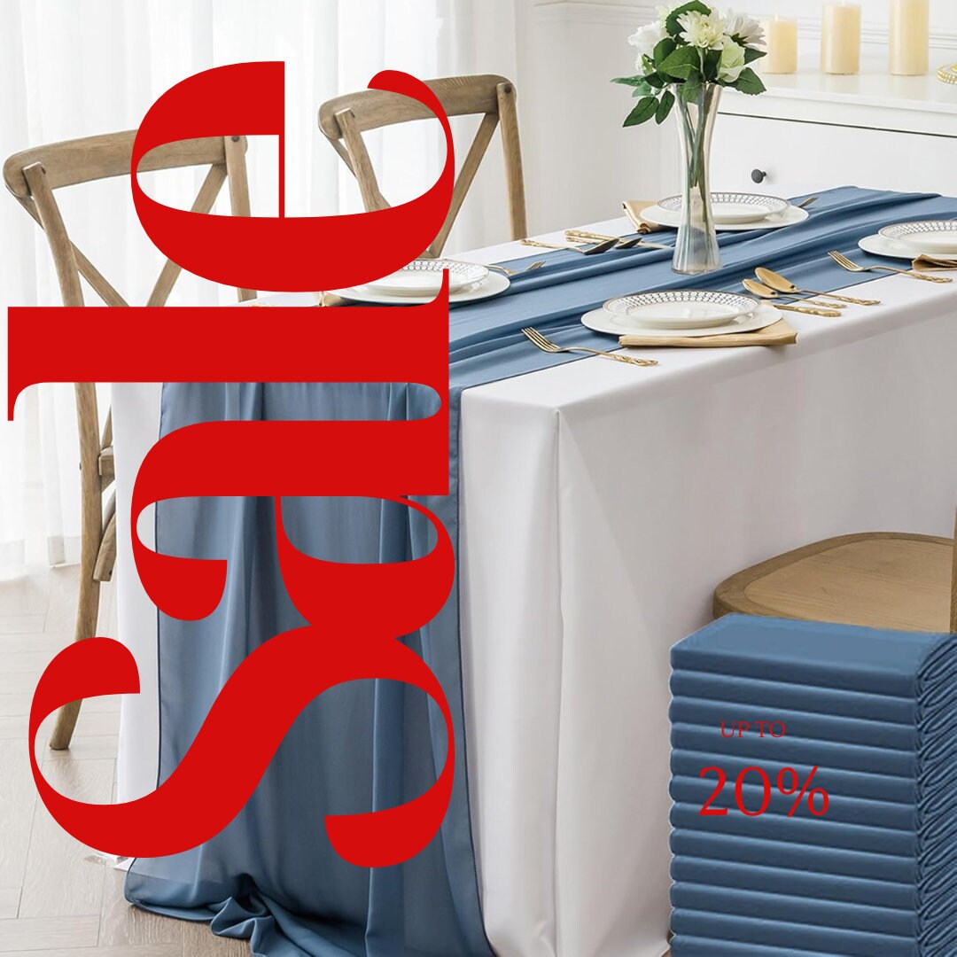 DUSTY BLUE - Chiffon Table Runner 29" x 108" inch Perfect for Party Sweetest Day Wedding Anniversary Decorations Valentines Day Runners.