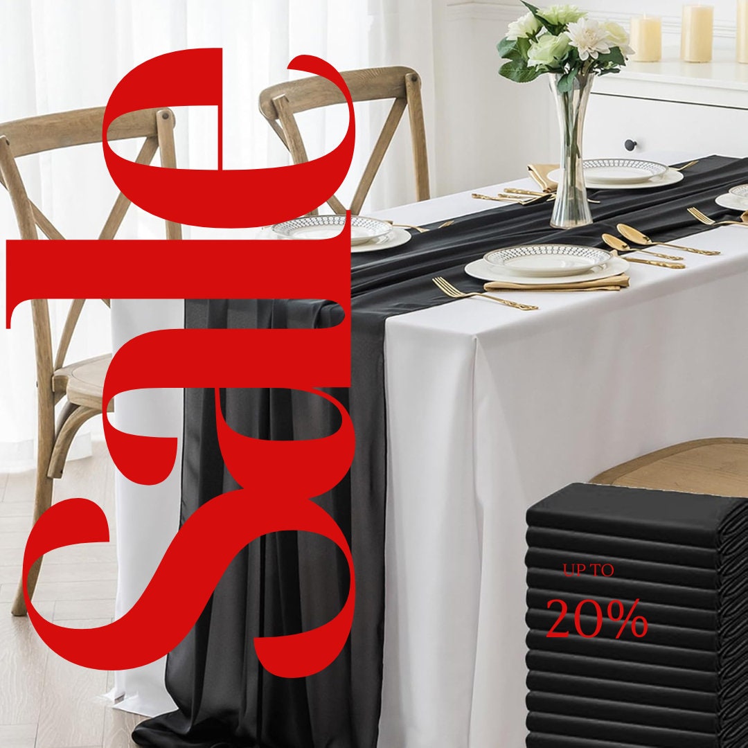 BLACK - Chiffon Table Runner 29" x 108" inch Perfect for Party Sweetest Day Wedding Anniversary Decorations Valentines Day Runners.