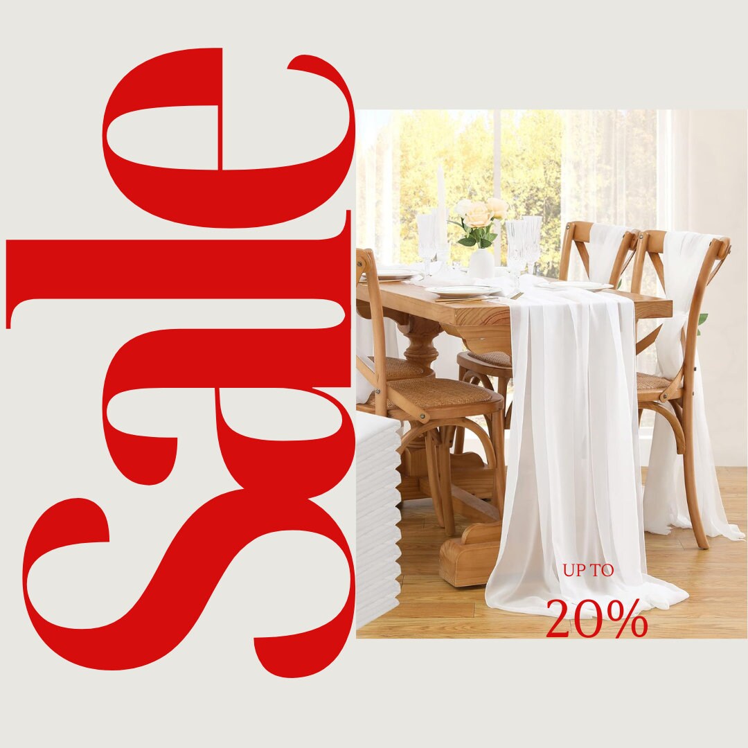 WHITE - Chiffon Table Runner 29" x 108" inch Perfect for Party Sweetest Day Wedding Anniversary Decorations Valentines Day Runners.